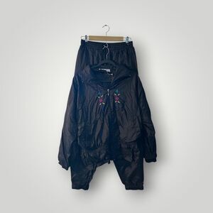 Vintage 90s Bold Spirit Black Windbreaker Track Set Women's Size M Floral Embroi